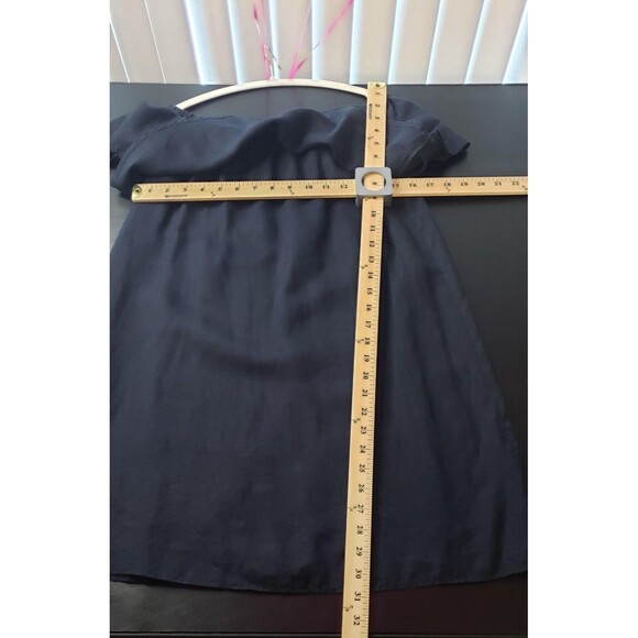 Saks Fifth Avenue Tunic Top Navy Blue S Off Shoulder 100% Linen Ruffle Boho Chic - Picture 5 of 7